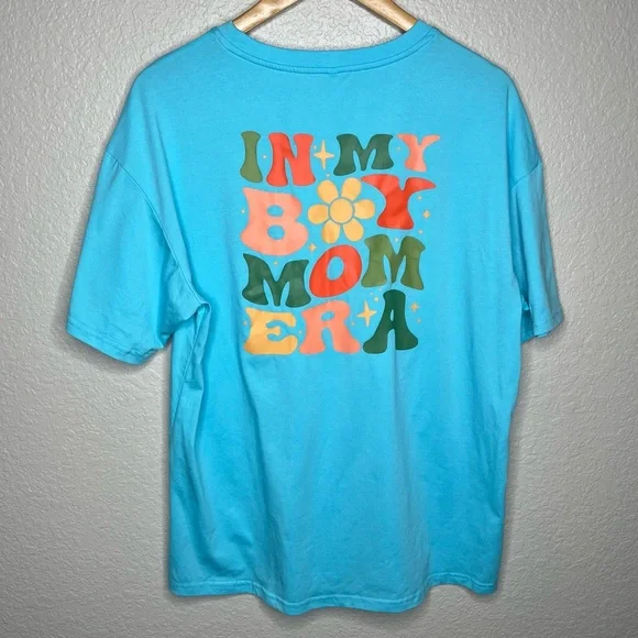 In My Boy‎ Mom Era Blue Graphic T-Shirt Large women’s disco groovy 70s font L - Picture 5 of 9